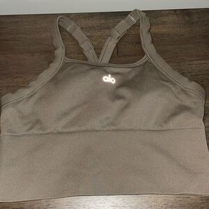 Olive green Alo seamless ribbed bra tank
